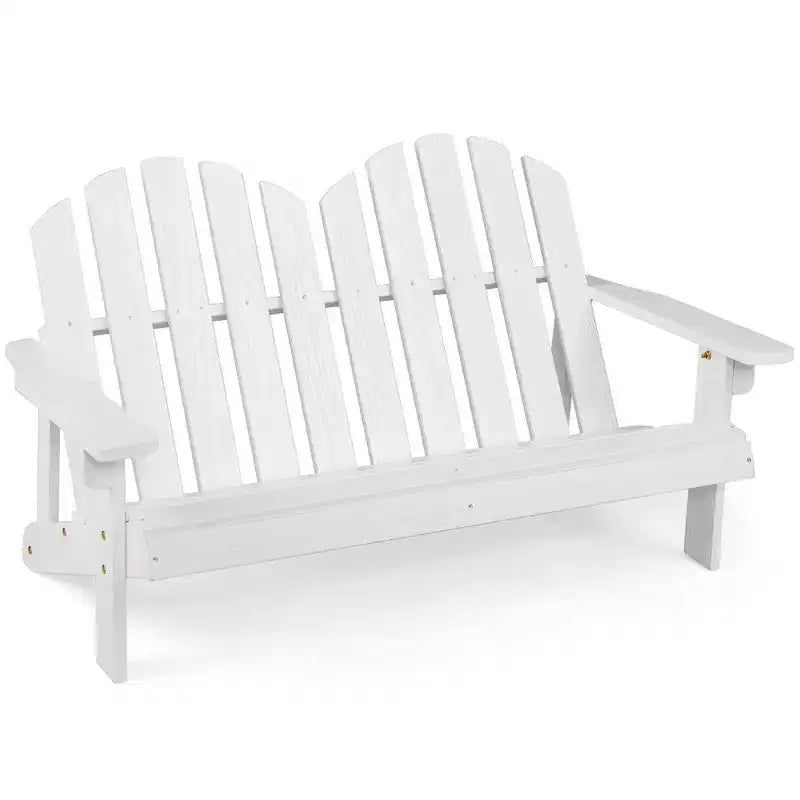 Costway 2 Person Adirondack Chair Kid Solid Wood Loveseat Backrest Arm Rest Patio Coffee/White/Gray