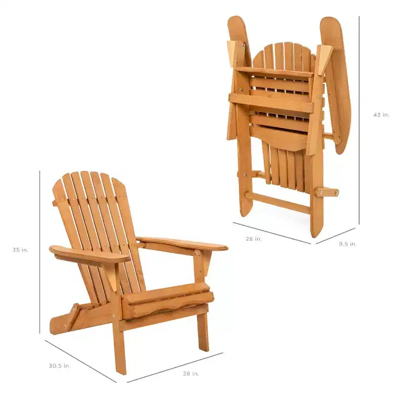 Best Choice Products Folding Adirondack Chair Outdoor, Wooden Accent Lounge Furniture w/ 350lb Capacity