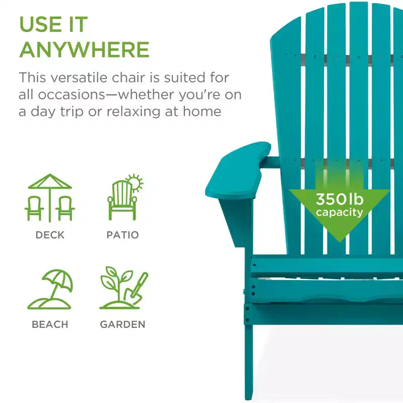 Best Choice Products Folding Adirondack Chair Outdoor, Wooden Accent Lounge Furniture w/ 350lb Capacity