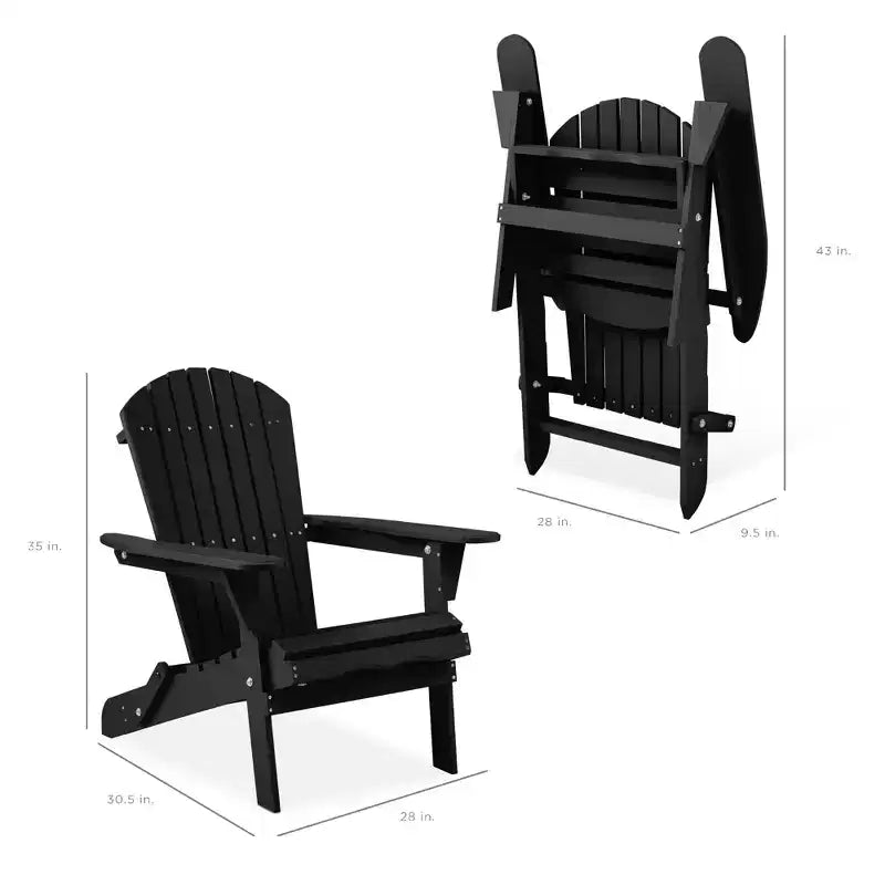 Best Choice Products Folding Adirondack Chair Outdoor, Wooden Accent Lounge Furniture w/ 350lb Capacity