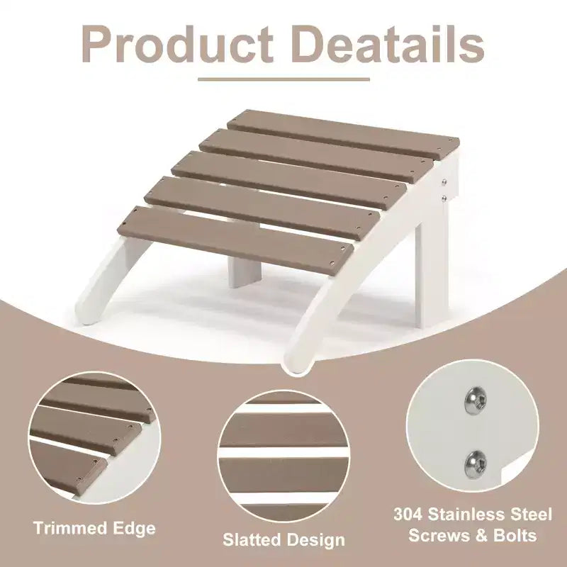 Aoodor Outdoor Adirondack Ottoman - Weather-Resistant HDPE Patio Footrest for Ultimate Relaxation