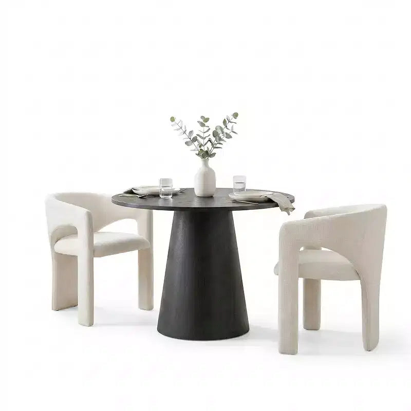 Small Dining Table Set for 2, Beige Upholstered Chairs, Round Pedestal Dining Table, Compact Modern Kitchen Furniture-Panipeachy