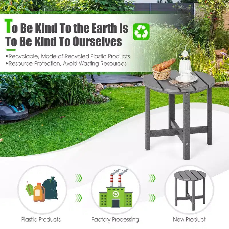 Costway 18'' Patio Round Adirondack Side Table Weather Resistant HDPE Garden