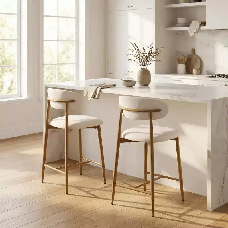 Counter Height Bar Stool with Upholstered Seat & Metal Legs, 26.3 Modern Kitchen Island Chair