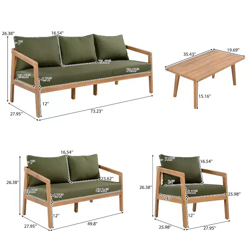 Christopher Knight Home Sunny Modern 5 Piece Acacia Seating Set with Rectangular Slatted Table and 7 Seaters