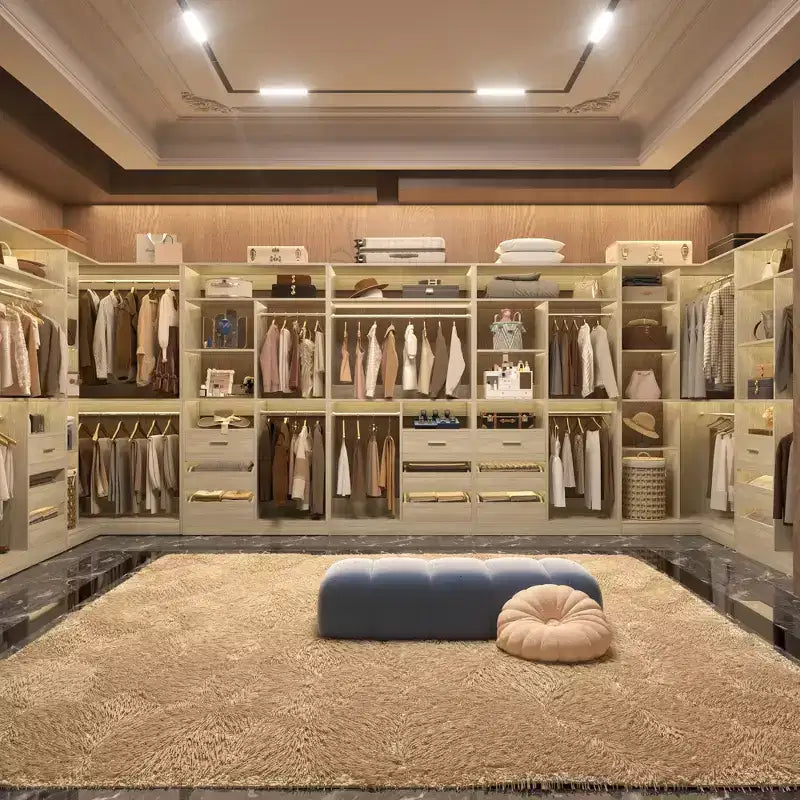 Besiost Set of 3 Corner Closet System with Tower Shelves and Drawers, Freestanding Closet Organizer with Hanging Rods
