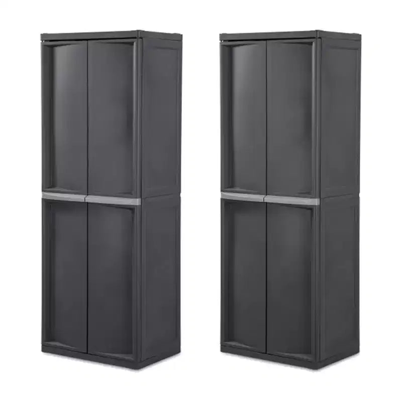 Sterilite 2 Pack Adjustable 4-Shelf Garage Storage Cabinet Bin Organizer, Gray