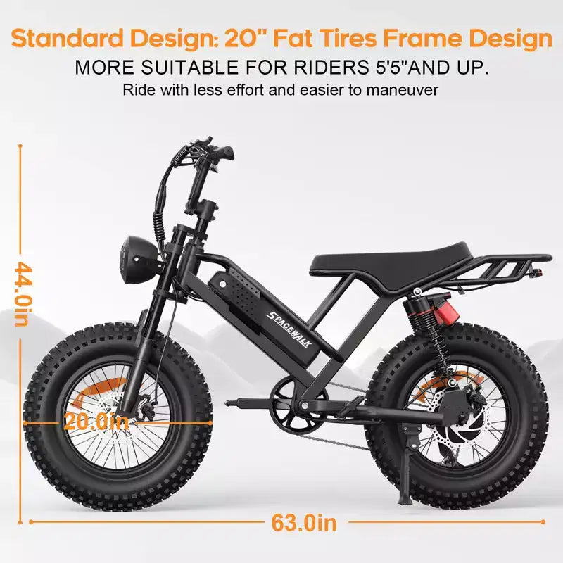 Eilleo 20 Fat Tire E-Bike  750W Motor (920W Peak), 24.9 mph, 5070 Mile Range, 48V 15.6Ah Battery, Dual Suspension, Shimano 7-Speed