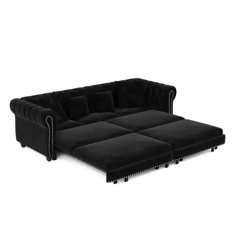 Canapé-lit gigogne 3-en-1 King Size Whisen Velvet et canapé convertible avec pouf mobile, design capitonné
