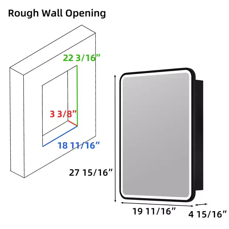 Black / White / Gold LED Medicine Cabinet, Single Door, Left or Right Hinge, Recessed or Wall-Mounted