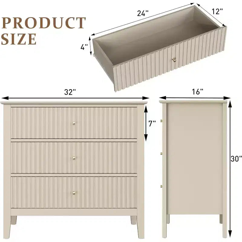 Heynemo 3 Drawer Dresser, Painted 30 Inch Tall Wood Nightstand with Storage, Wide Modern Chest of Drawers with Ball Bearing Slide