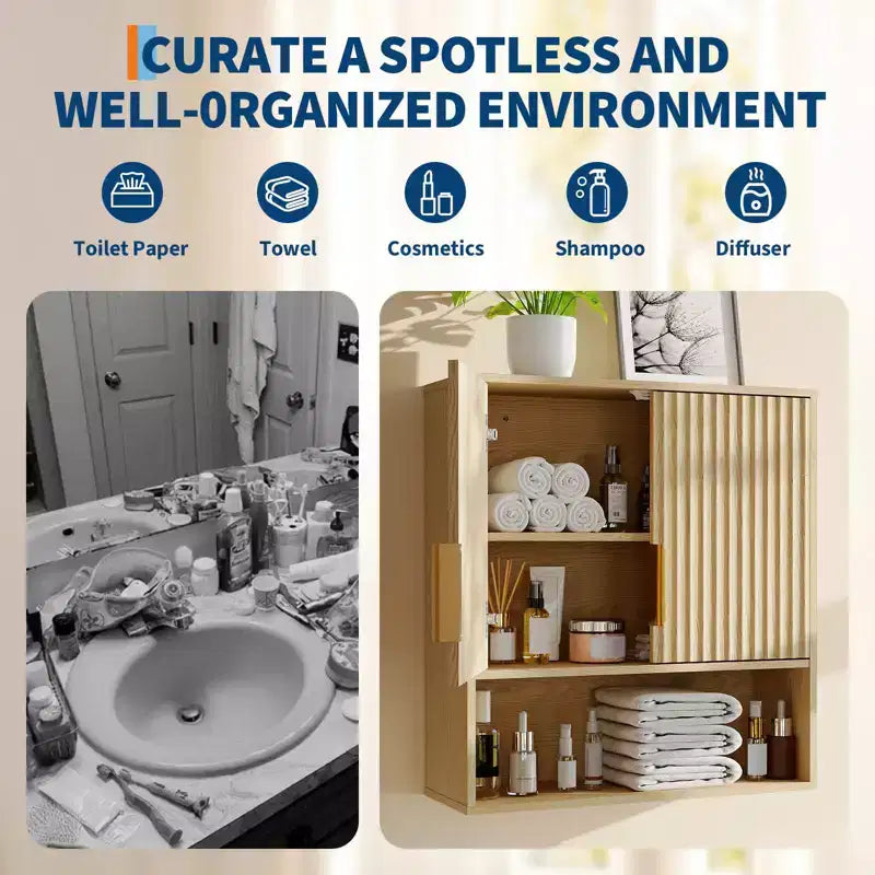 Bathroom Wall Cabinet - Medicine Cabinet with Barn Doors & Adjustable Shelf - 25x23.6x9 Inch Wall Cabinet