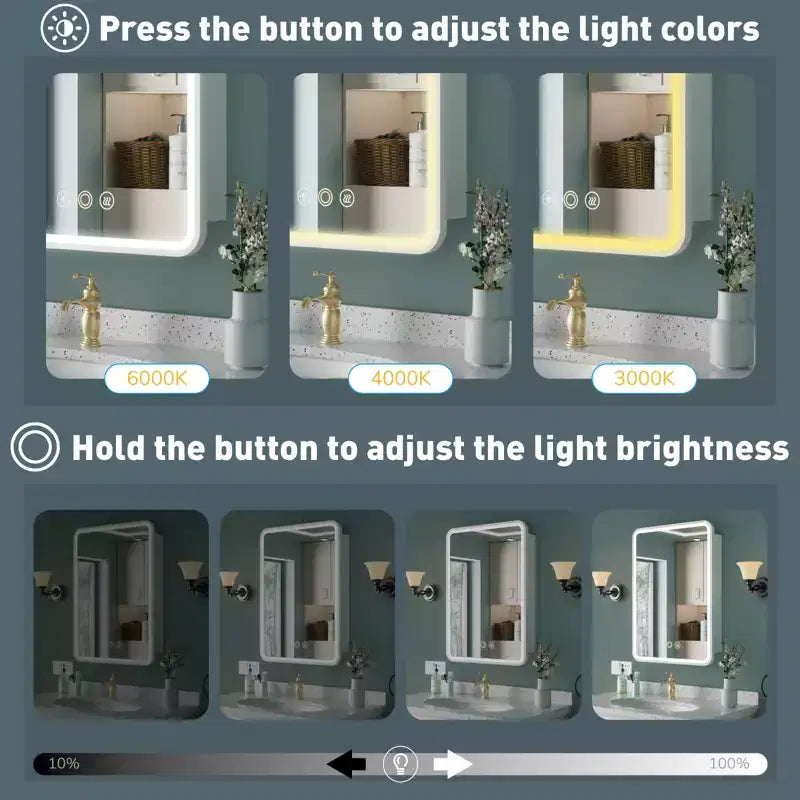 Black / White / Gold LED Medicine Cabinet, Single Door, Left or Right Hinge, Recessed or Wall-Mounted