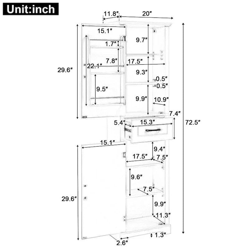 Freestanding Bathroom Cabinet with 2 Doors, Adjustable Shelves & Door Storage ,Tall Bathroom Organizer