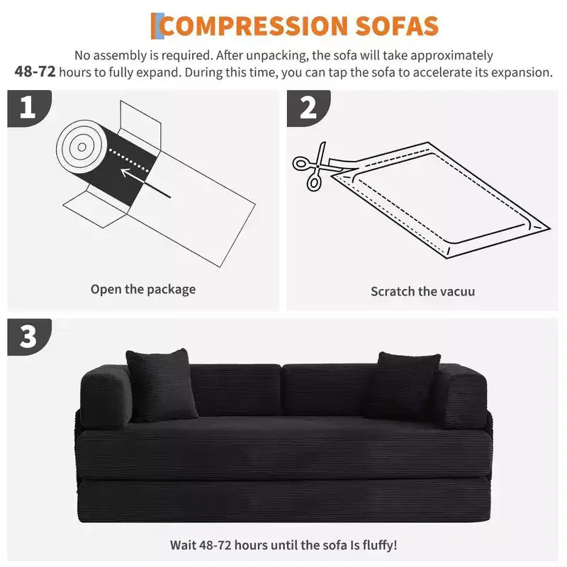 Sleeper Sofa Bed, 78.8 5-in-1 Folding Mattress Couch/Loveseat, Fixed-Shape Steel Frame, Corduroy with Pillows