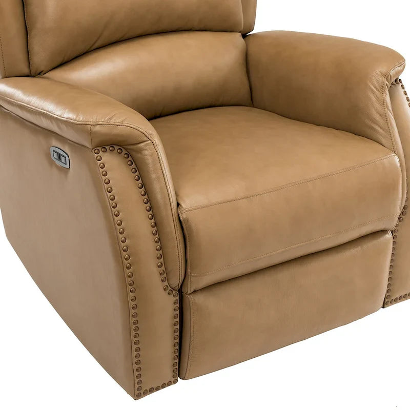 Genuine Leather Power Recliner with USB Port 鈥?Wingback Nailhead Set of 2