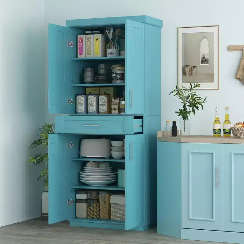 Modern Kitchen Pantry Freestanding Cabinet Cupboard with Doors and Drawer, Adjustable Shelving