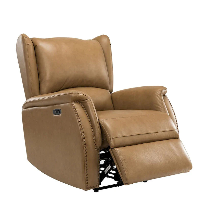 Genuine Leather Power Recliner with USB Port 鈥?Wingback Nailhead Set of 2