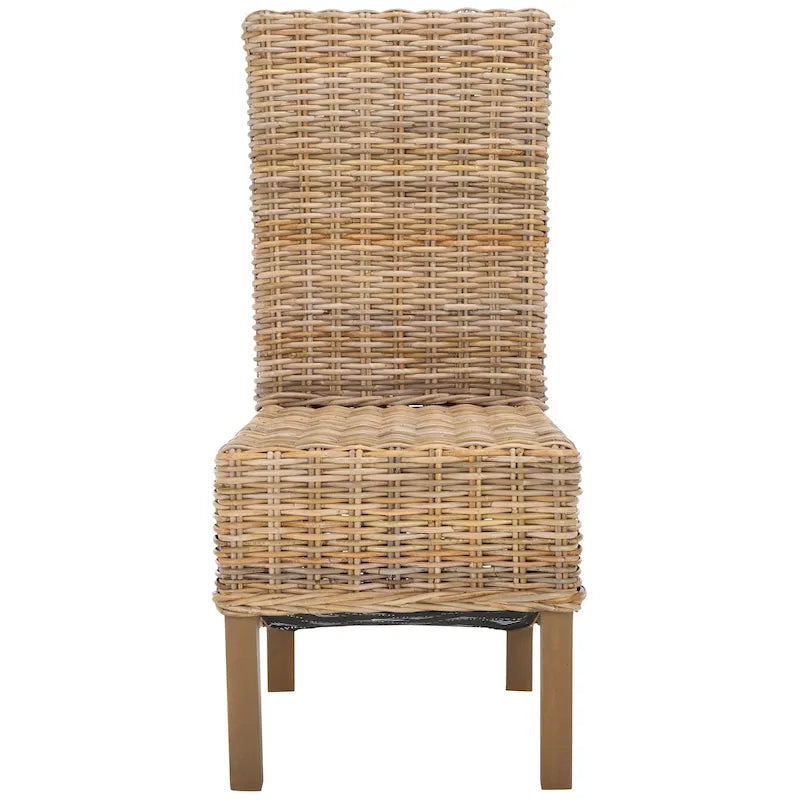 Set of 2 Natural Wicker Dining Chairs 19W x 22D x 41H, Boho Coastal Style