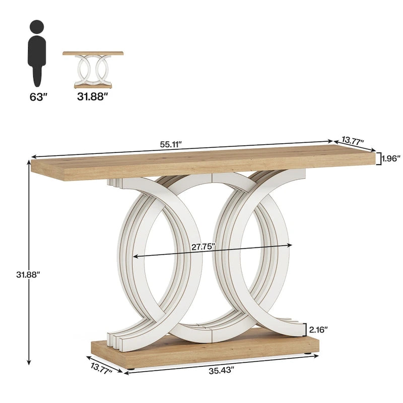 Console de style vintage avec base géométrique, table de couloir en bois