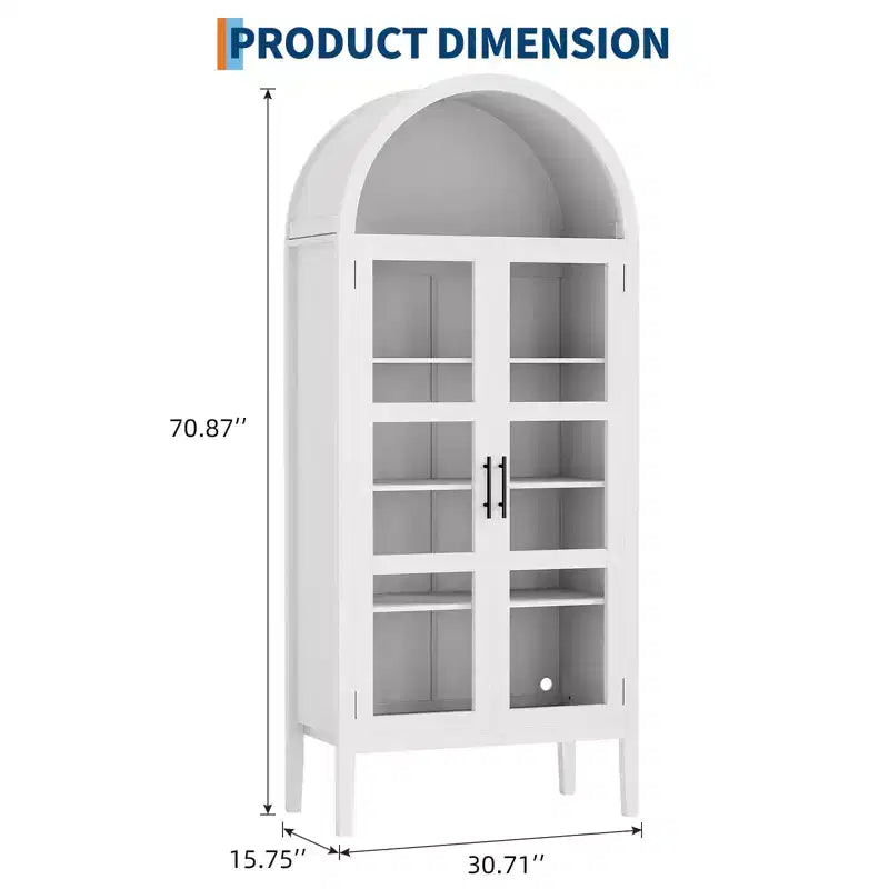 Storage Cabinet, Black/White, Arched Style, Single, 71 Tall with LED Lights & Glass Doors