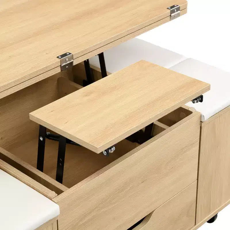 Multi-Function Modern Lift-Top Coffee Table with Hidden Storage, 4 Stools and Casters, Perfect for Modern Living Spaces