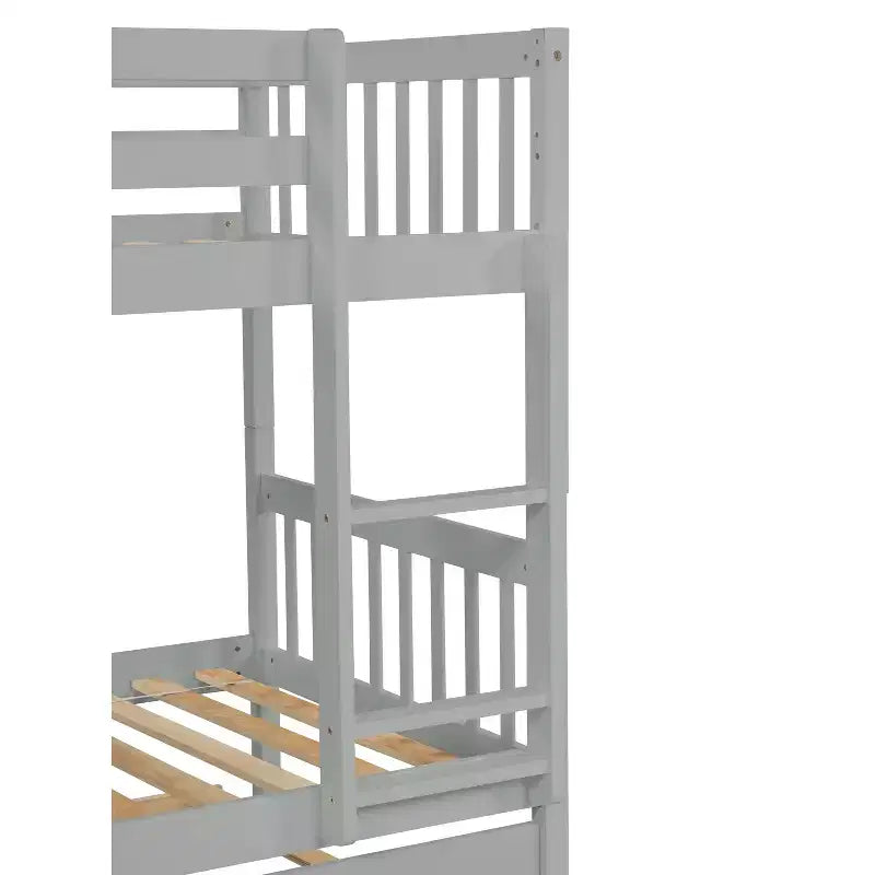 Twin Over Twin Modern Wood Bunk Bed with Trundle, Convertible into 2 Beds