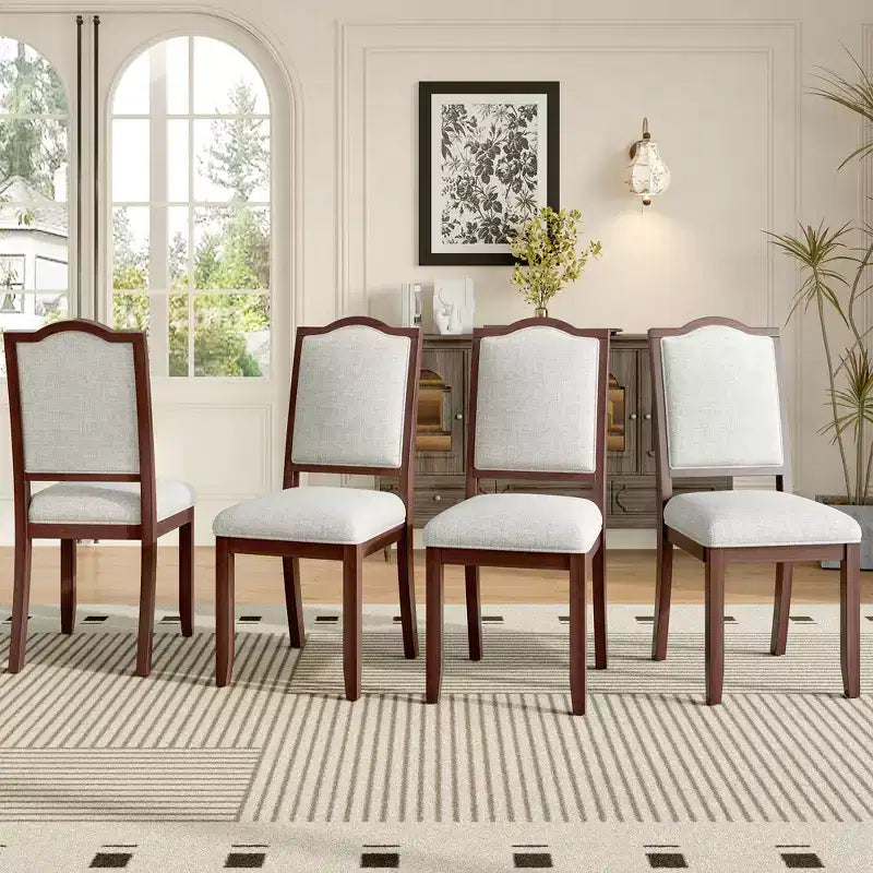 Set of 4 Farmhouse Dining Chairs with High Backs and Upholstered Seating