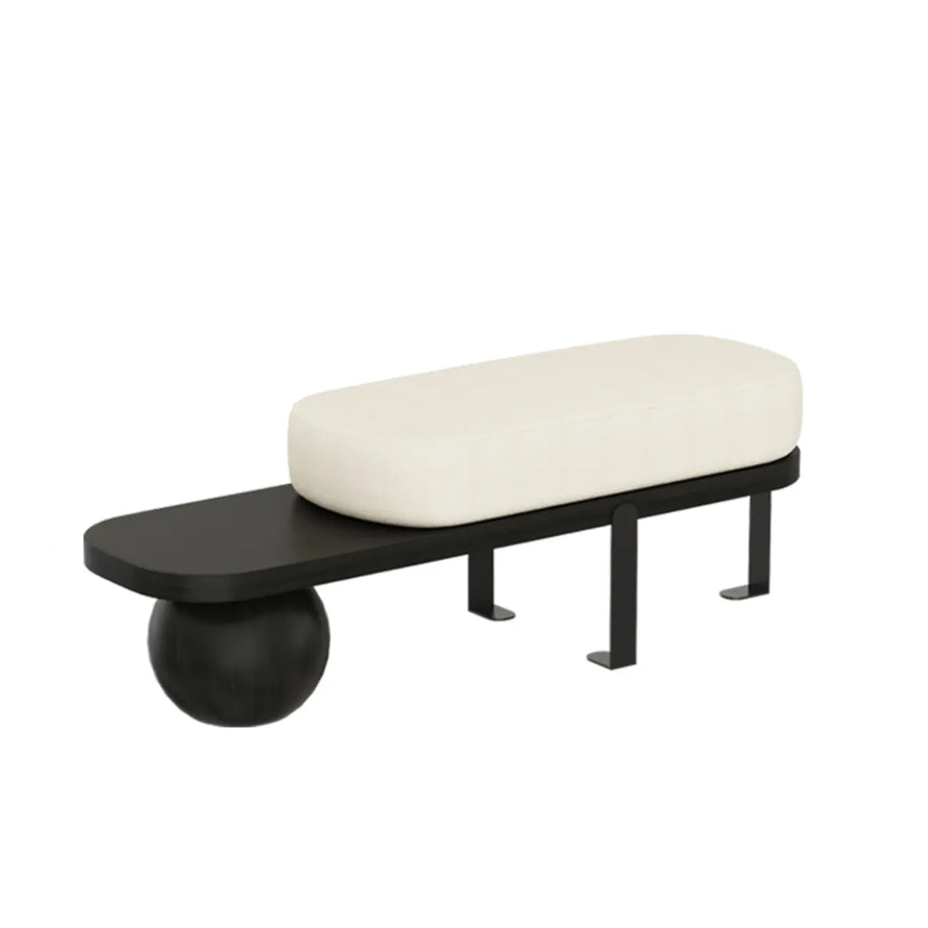 Modern Wooden Beige Upholstered Short Bench