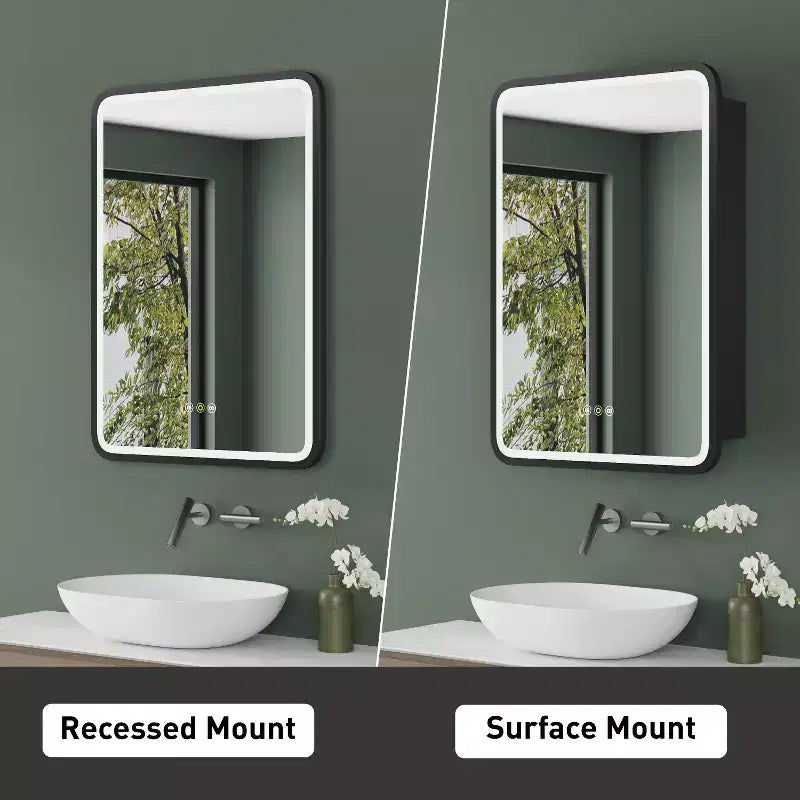 Black / White / Gold LED Medicine Cabinet, Single Door, Left or Right Hinge, Recessed or Wall-Mounted