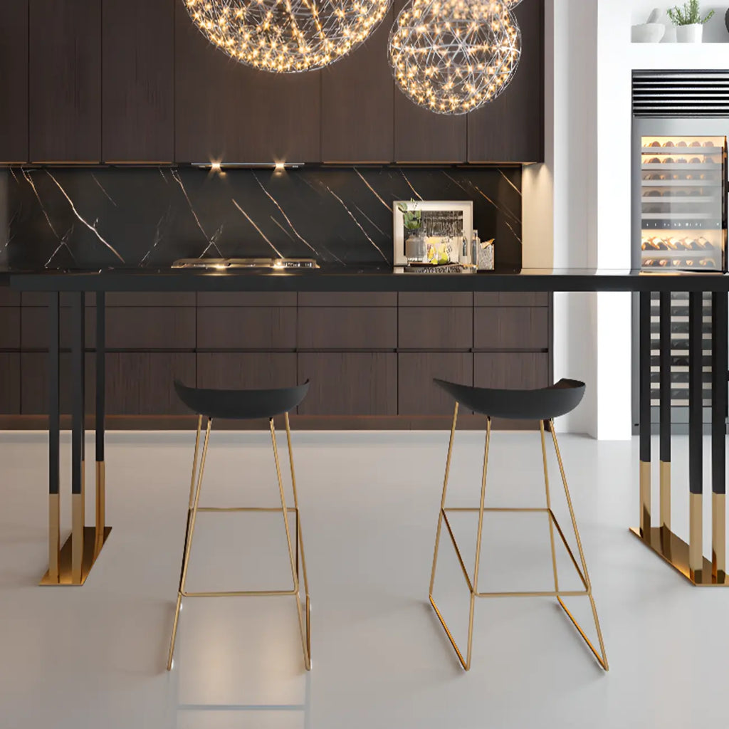 Luxury Rectangle Wooden Bar Table Gold Sled Base for Dining