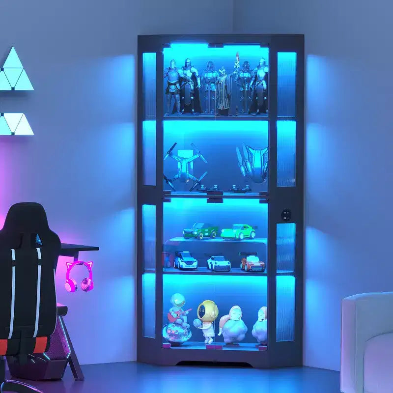 Glass Display Cabinet, 4-Tier Curio Cabinets, Corner Curio Cabinets for Collectibles/Toys/Books, Storage Cabinets for Living Room
