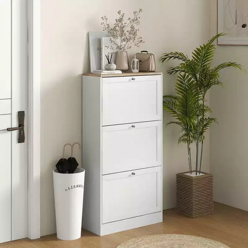 HOMCOM Narrow Shoe Storage Cabinet for Entryway with 3 Flip Drawers and Adjustable Shelves, Shoe Rack Organizer for 12-18 Pairs of Shoes