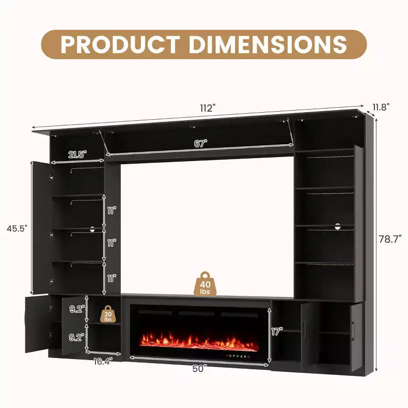 EROMMY 112Large Wall Unit Entertainment Center With Fireplace And LED Lights