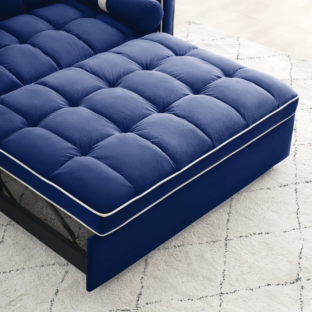 Velvet Convertible 55'' 2-Seater Sleeper Sofa with Pull-Out Bed, Adjustable Recline, Side Pockets, and Phone Holder