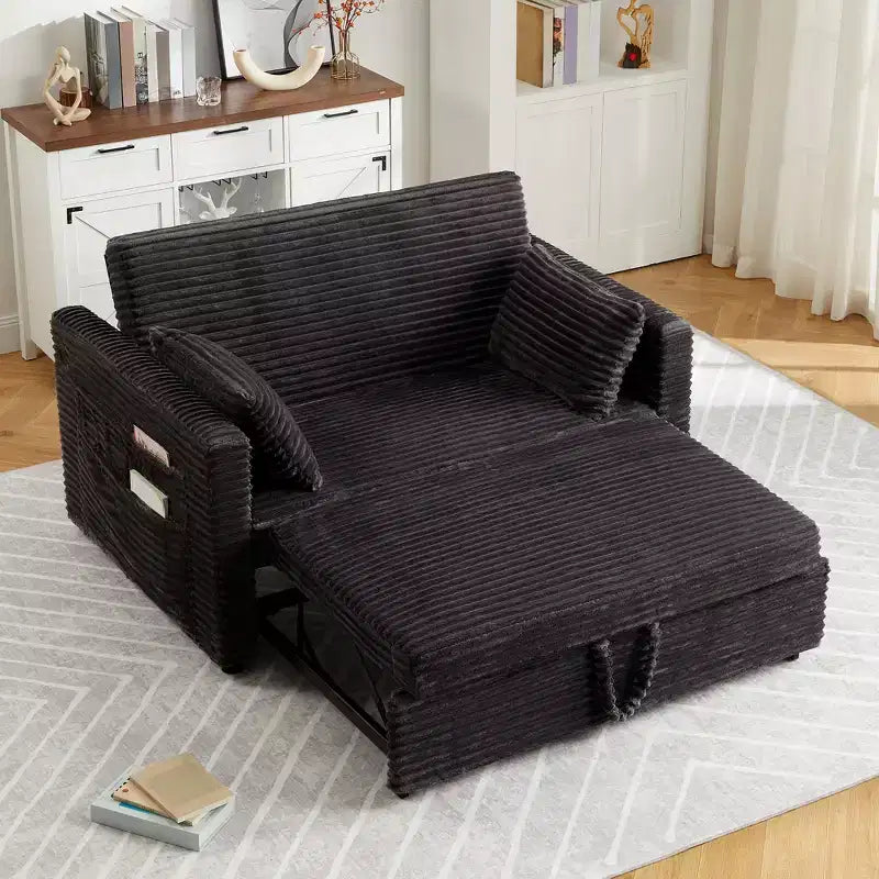 55 Convertible Loveseat Sleeper Sofa Bed with Pull-Out Footrest & Adjustable Backrest, Space-Saving Couch for Small Apartments