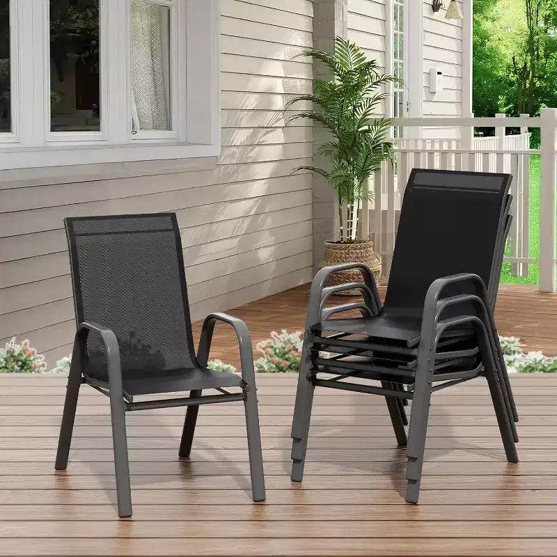 Chaises de patio, Lot de 4/6 chaises de salle à manger empilables d'extérieur en textilène léger résistant aux intempéries avec accoudoirs pour jardin, terrasse de piscine