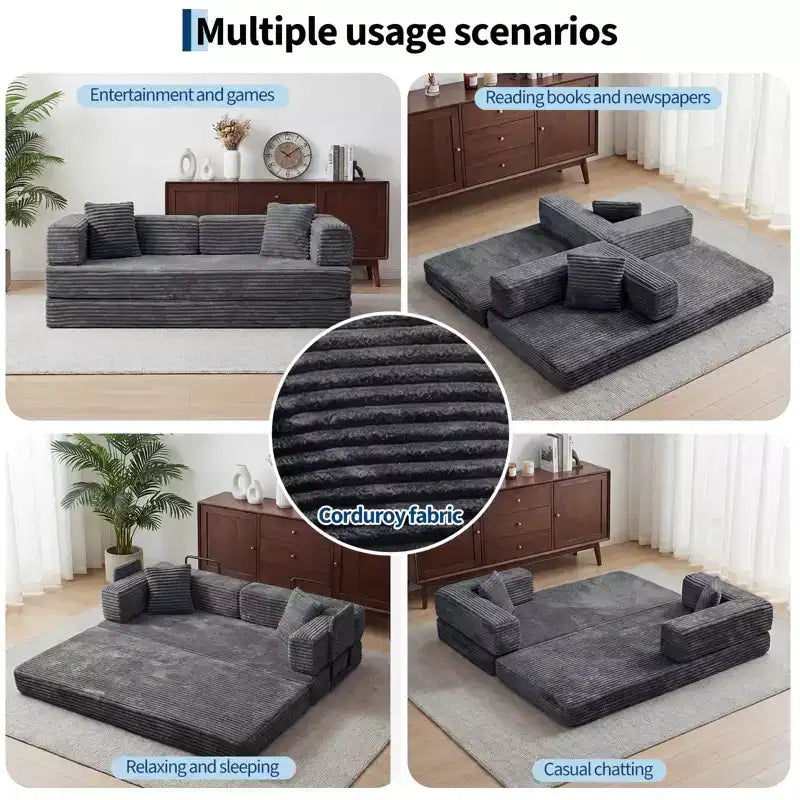 Canapé-lit convertible 5-en-1 80,7 po – Velours côtelé, 1200 lb, Aucun assemblage