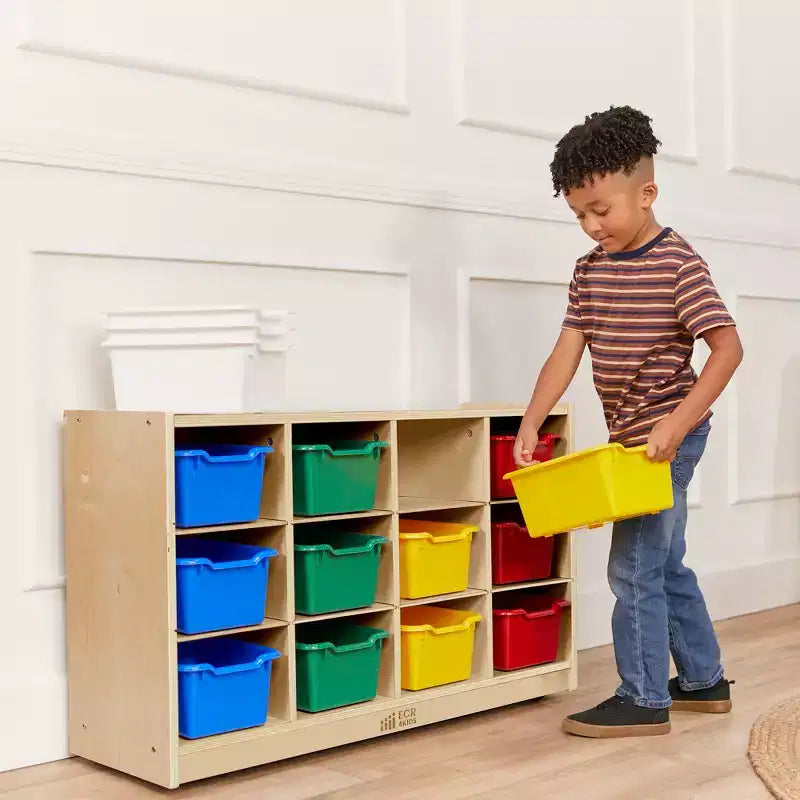 Cubby Mobile Tray Cabinet and 15 Scoop Front Bins, 3x4, Kids Furniture