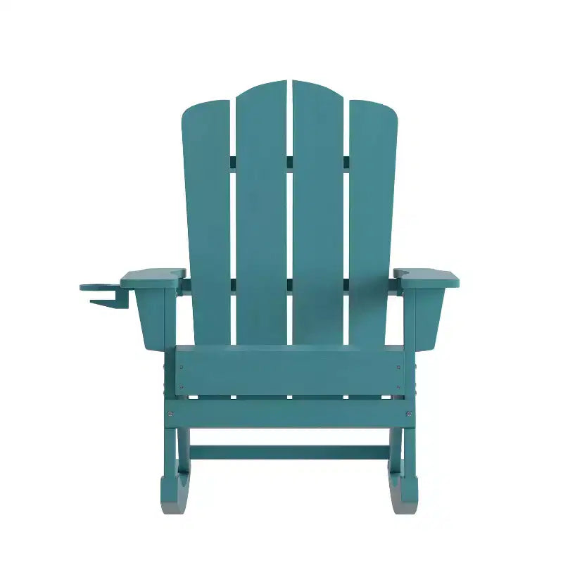 Merrick Lane Adirondack Rocking Chair with Cup Holder, All-Weather HDPE Indoor/Outdoor Chair