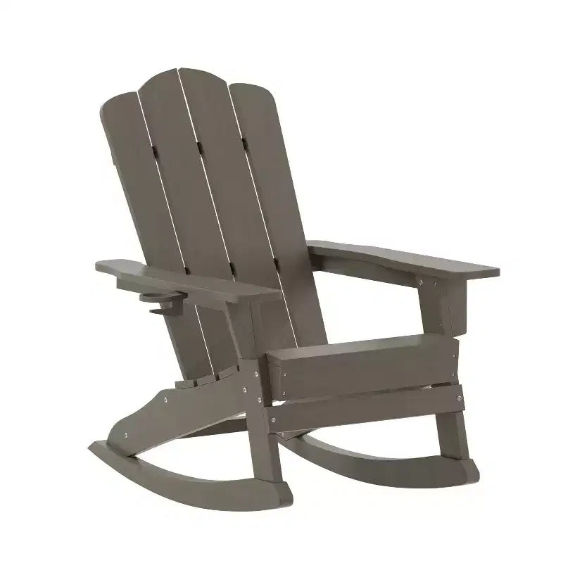 Merrick Lane Adirondack Rocking Chair with Cup Holder, All-Weather HDPE Indoor/Outdoor Chair
