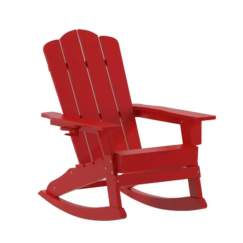 Merrick Lane Adirondack Rocking Chair with Cup Holder, All-Weather HDPE Indoor/Outdoor Chair