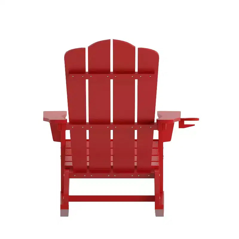 Merrick Lane Adirondack Rocking Chair with Cup Holder, All-Weather HDPE Indoor/Outdoor Chair