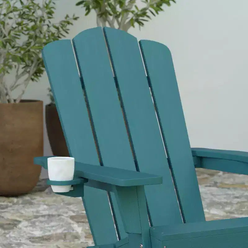 Merrick Lane Adirondack Rocking Chair with Cup Holder, All-Weather HDPE Indoor/Outdoor Chair