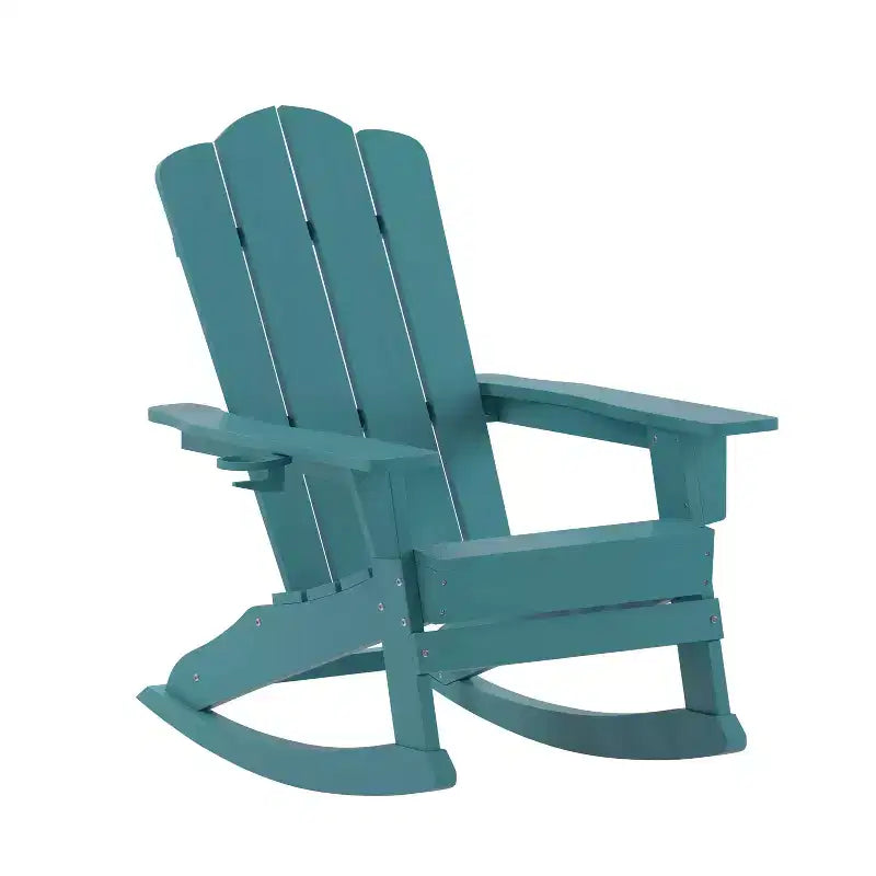 Merrick Lane Adirondack Rocking Chair with Cup Holder, All-Weather HDPE Indoor/Outdoor Chair