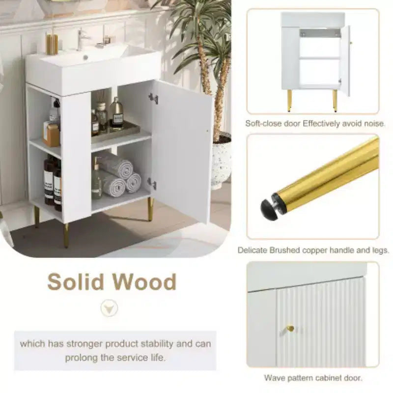 21.6 white Bathroom vanity, Combo Cabinet, Bathroom Storage Cabinet, Single Ceramic Sink, Left side storage