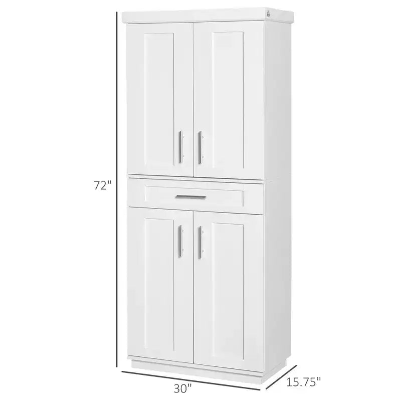 Modern Kitchen Pantry Freestanding Cabinet Cupboard with Doors and Drawer, Adjustable Shelving