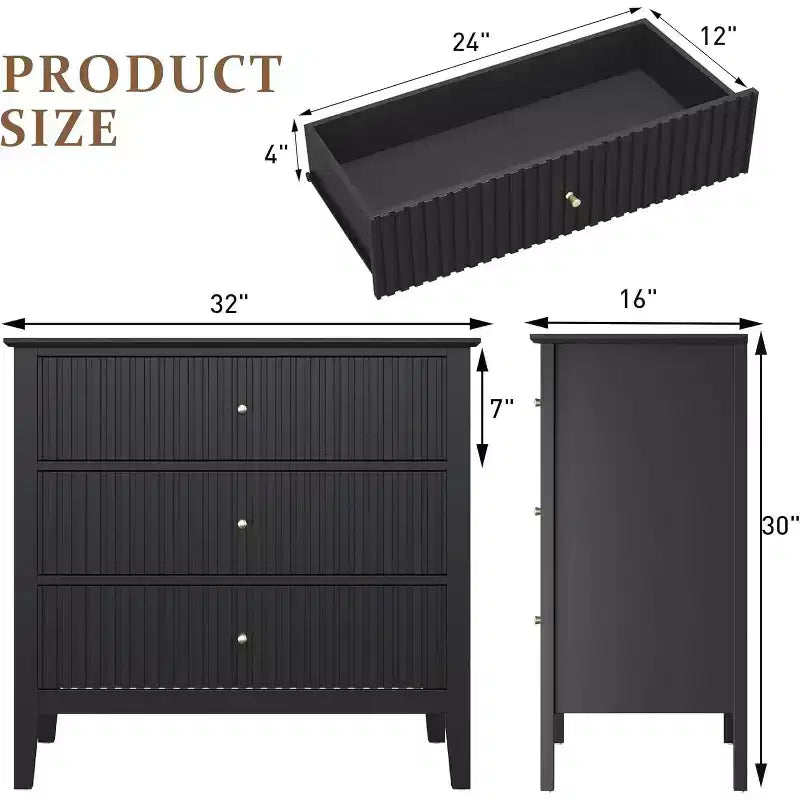 Heynemo 3 Drawer Dresser, Painted 30 Inch Tall Wood Nightstand with Storage, Wide Modern Chest of Drawers with Ball Bearing Slide