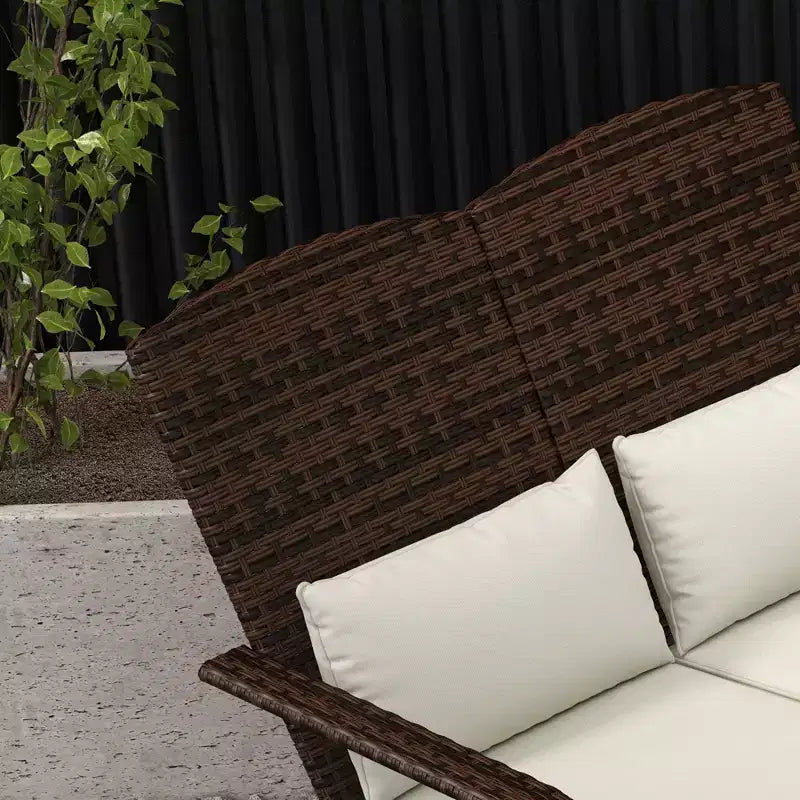 Outsunny Wicker Adirondack Chair for 2 with Cushions & Footrests, PE Rattan Fire Pit Chair for 2with High-back, Wide Armrests