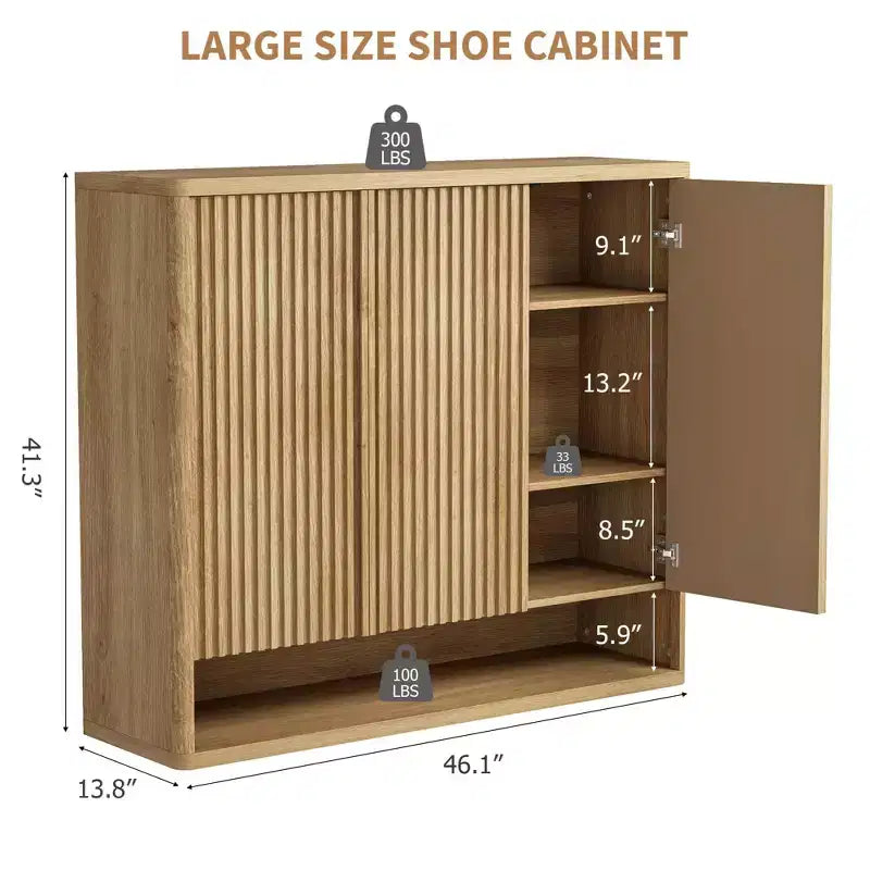 Shoe Cabinet with Fluted Door, Adjustable Shelves for Entryway Living Room